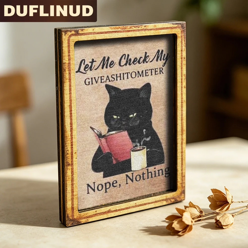 1pcs Funny Reading Black Cat Wooden Fridge Magnet Slogan Style Kitchen Home Office Decor Creative Gift, Full Magnetic Back
