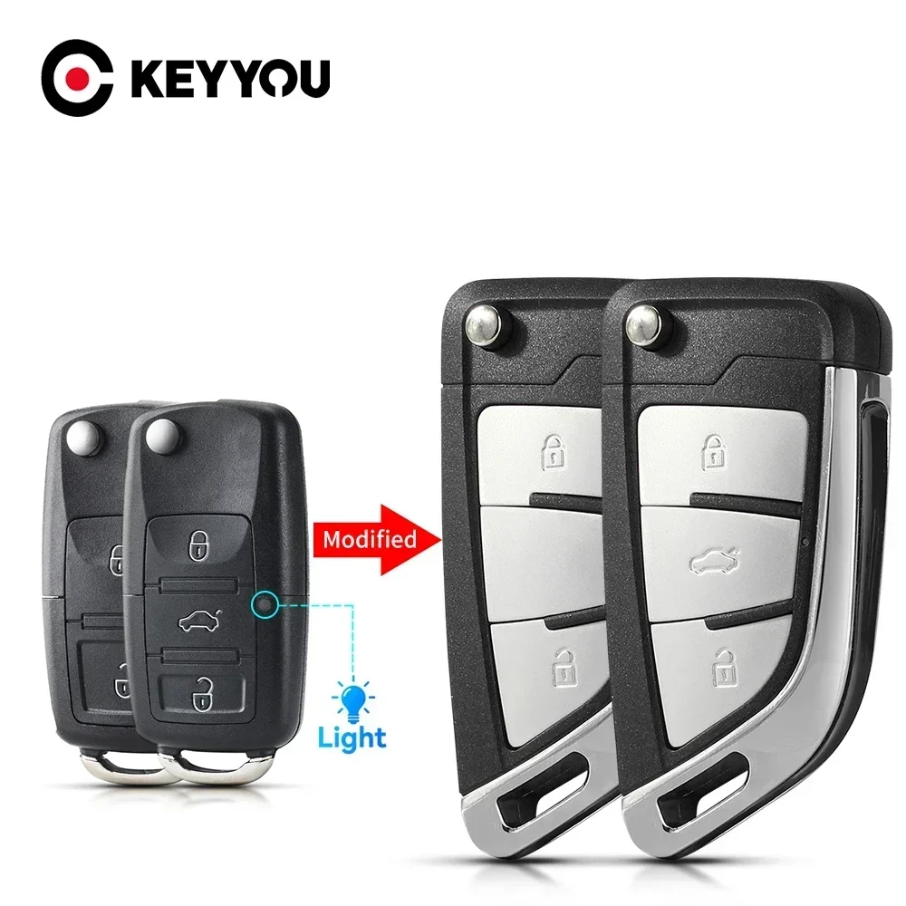 

KEYYOU 1 шт. новый модифицированный для Volkswagen VW Golf 4 5 Passat b5 b6 polo Touran для Seat Skoda складной флип-чехол для автомобильного ключа