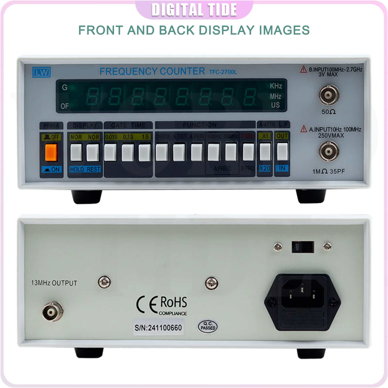 

Частотомер высокого разрешения TFC-2700L Многофункциональный высокоточный частотомер 8 светодиодный дисплей прибор 10 Гц-2,7 ГГц