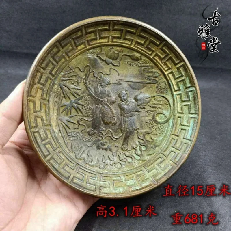 Antiqued pure copper fortune-bringing boy , brass plate, copperware ornament