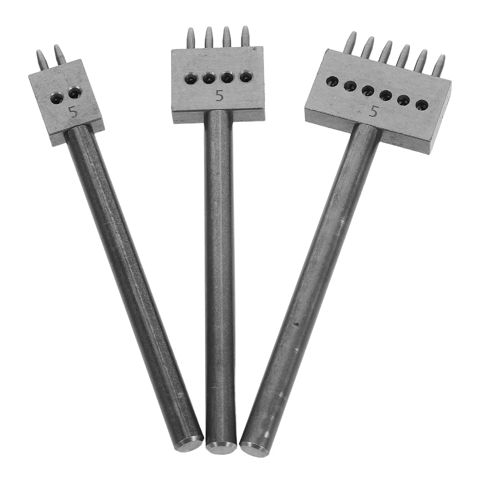 

3Pcs Hole Punch Tool Set Round Circle Punch Leatherworking 5mm 2 4 6 Prong DIY Stitching Lacing Belt Woodworking Craft