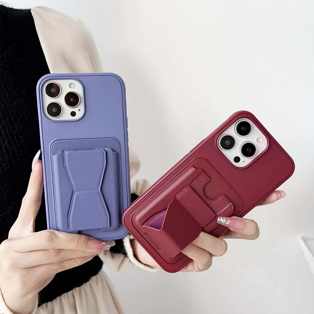 Funda de cuero con soporte para carrito, carcasa trasera suave a prueba de golpes, plegable, con ranuras para tarjetas, para iPhone 15, 14, 13, 12,