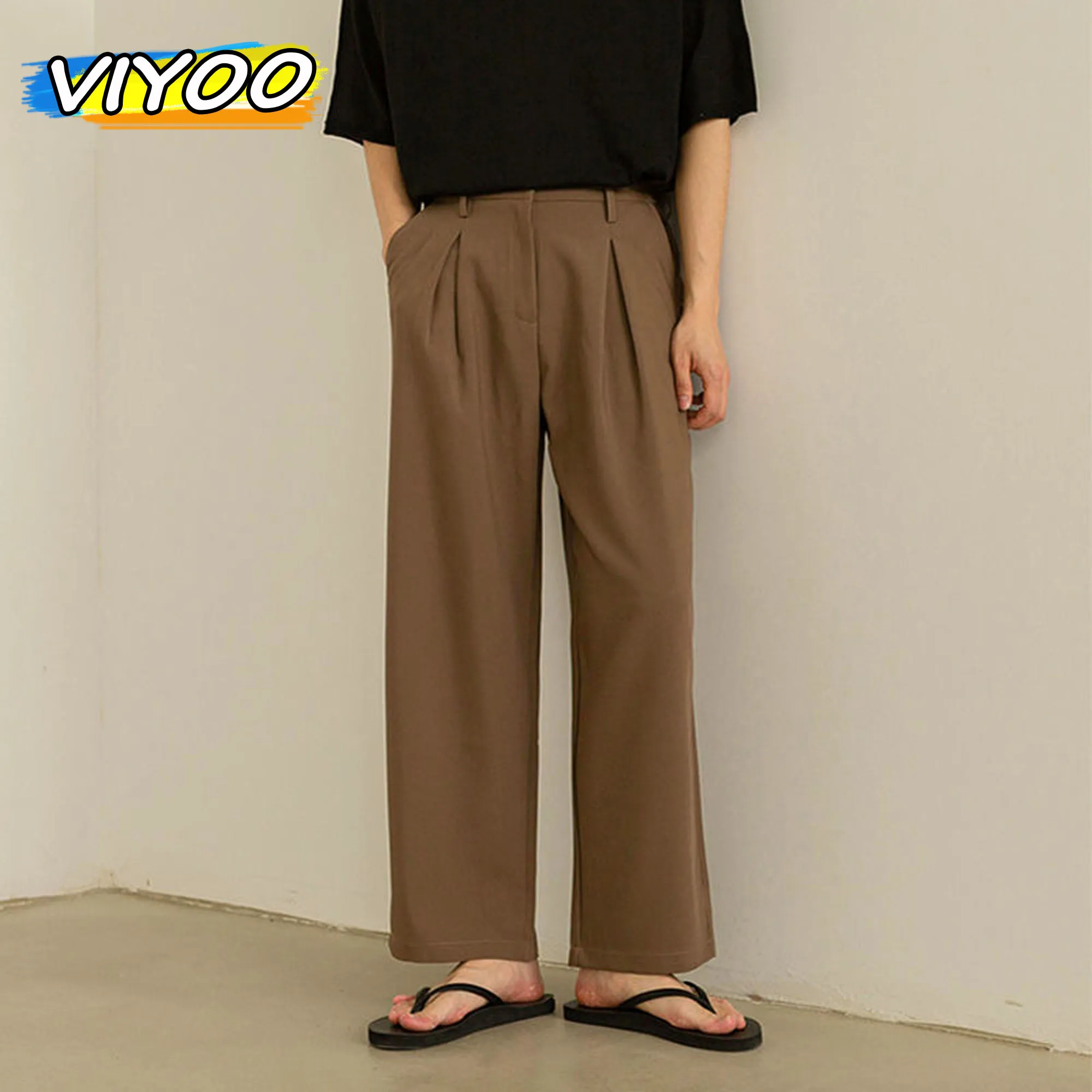 

Women Men's Summer Casual Brown Black Suits Straight Trousers Korea Work Formal Baggy Wide Leg Pants Streetwear Korean Clothes