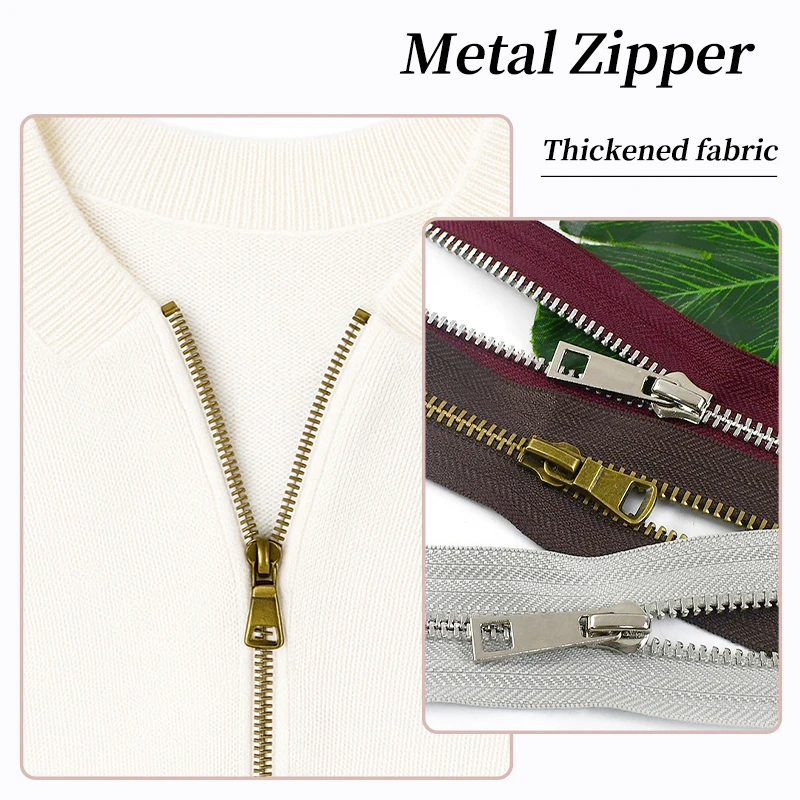 

5Pcs 40-80cm 5# Metal Zippers with Zipper Slider Garment Bags Replacement Open-end Zip Tapes Shoes Zips Repair Kit DIY Accessory