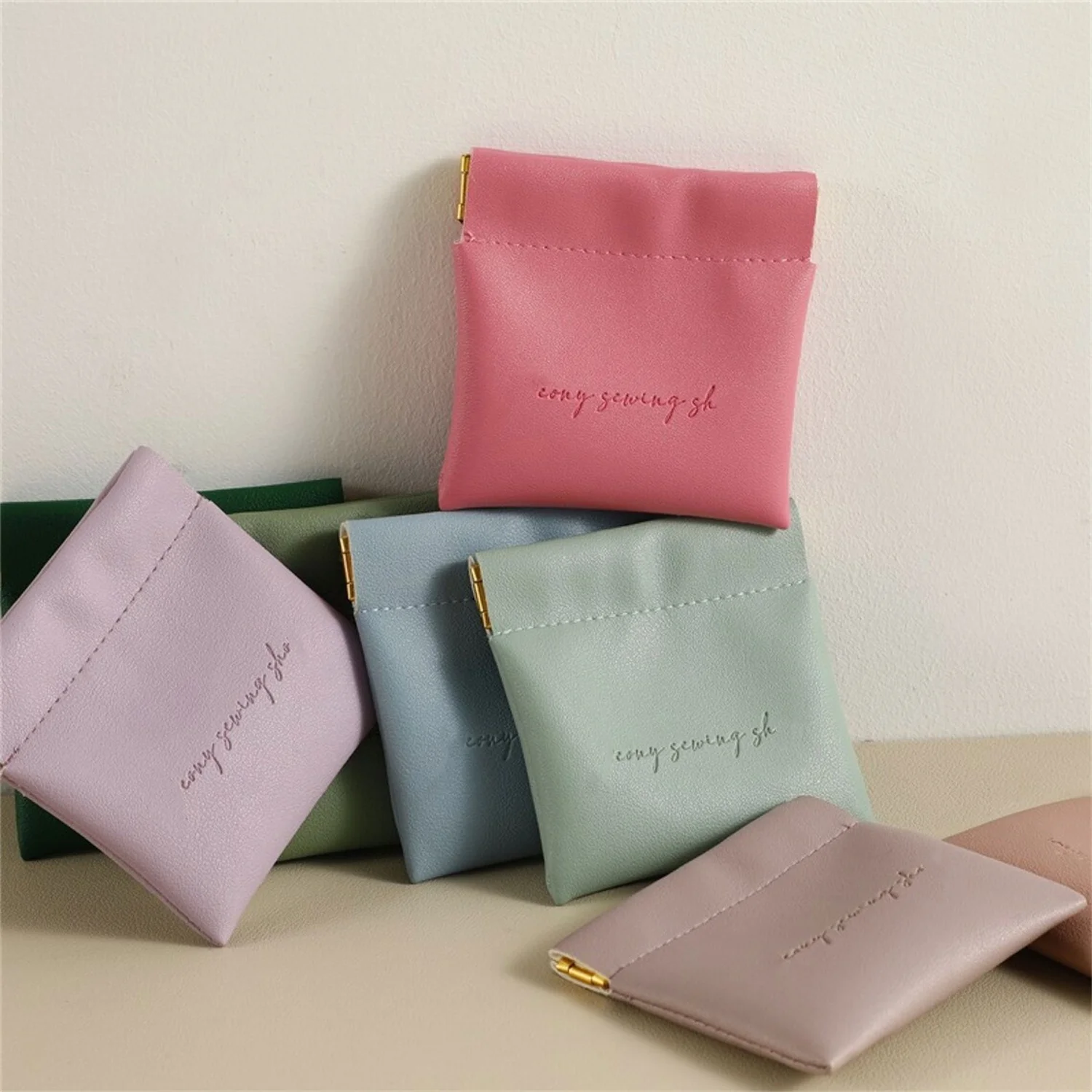 

PUPPYSEW 8*8cm PU leather shrapnel storage bag Bluetooth headset data cable shrapnel packaging bag leather coin change storage b