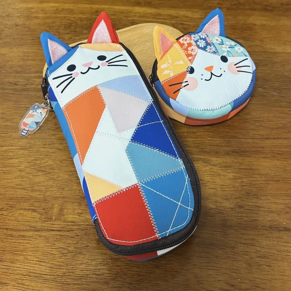 High Quality Patchwork Coin Purse Cat Zipper Design Small Cosmetic Pouch Storage Case Home Travel