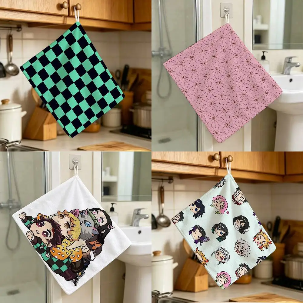 Checkered And Asanoha Seamless Prints Polyester Cotton Hanging Kitchen Towel Skin Hand Wiping Towel For Hotel Cafe Household