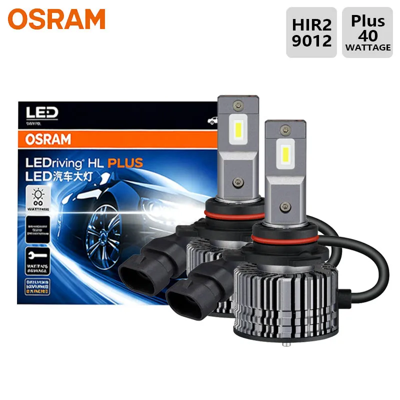 OSRAM Genuine HIR2 CF2.0 LED Plus Car Headlight Bulbs 9012 40W 6000K Super Bright White Auto Replacement Headlamp Fog Lights  2X
