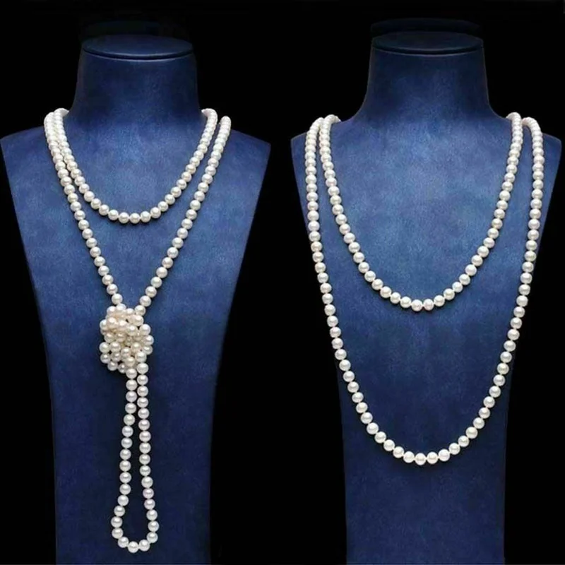 

Beautiful ! Long 60" Genuine 7-8mm Natural White Akoya Cultured Pearl Nelace