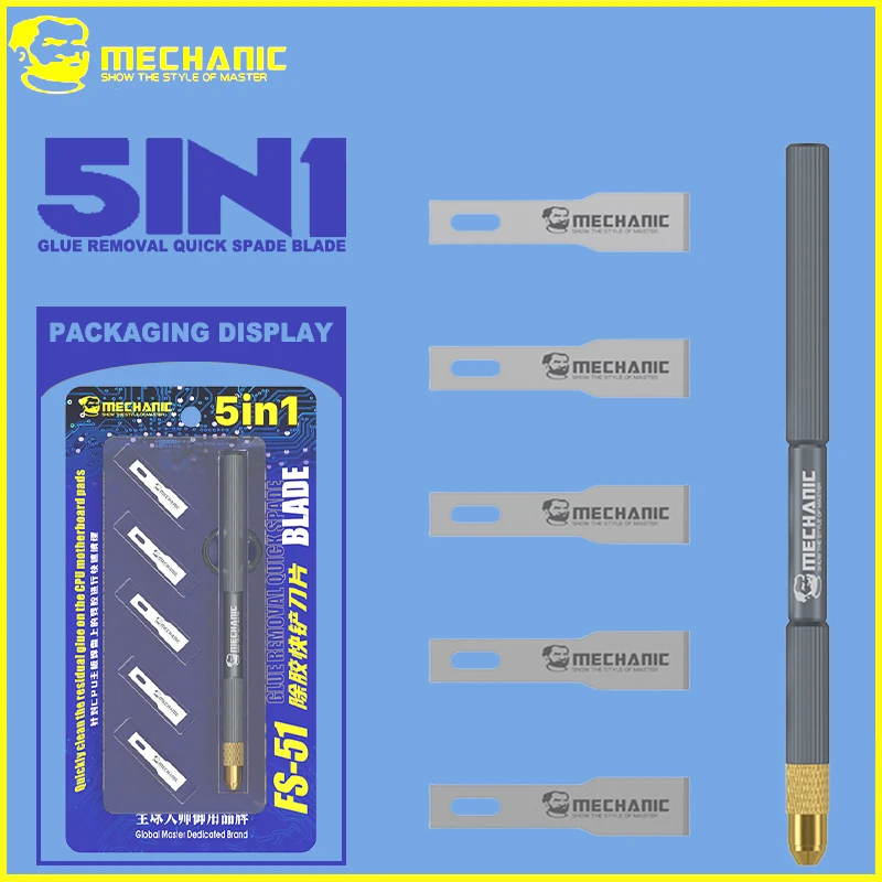 

MECHANIC FS-51 Профессиональная лопата для удаления клея из нержавеющей стали, набор лезвий для расклейки процессора IC с инструментами для подъема