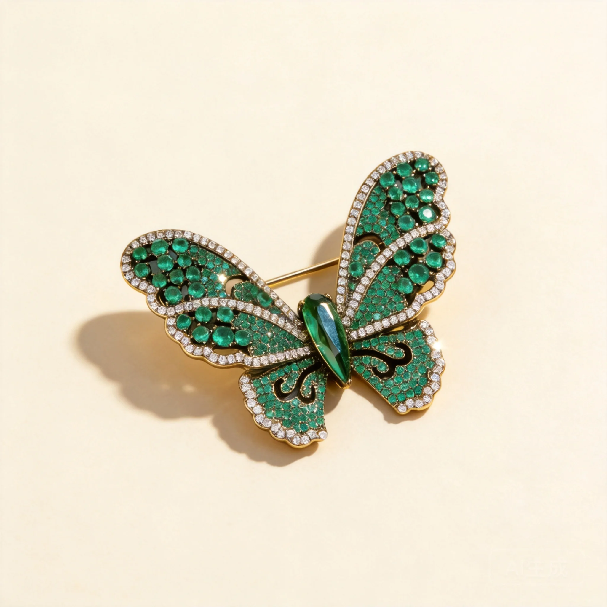 Chinese Style Good Luck Fortune Blessing Green Spinel Zircon Butterfly Brooch Copper Alloy Micro Paved Dual Use Elegant Accessor