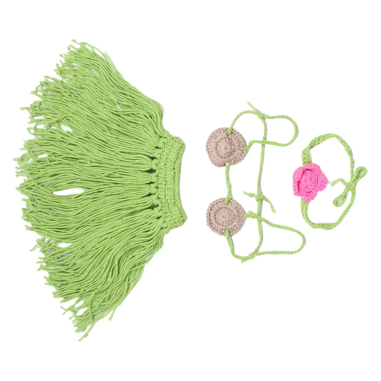 1Set Newborn Photography Outfit Baby Luau Costume Straw Skirt Knit Design Infant Photo Shoot Props Set Comfortable Soft Material