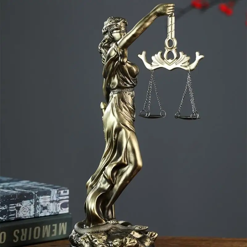 Resins Justice Statue Blindfolded Law Lady Sculpture with Scale Fairness Woman Figurine for Home Shelf Decors