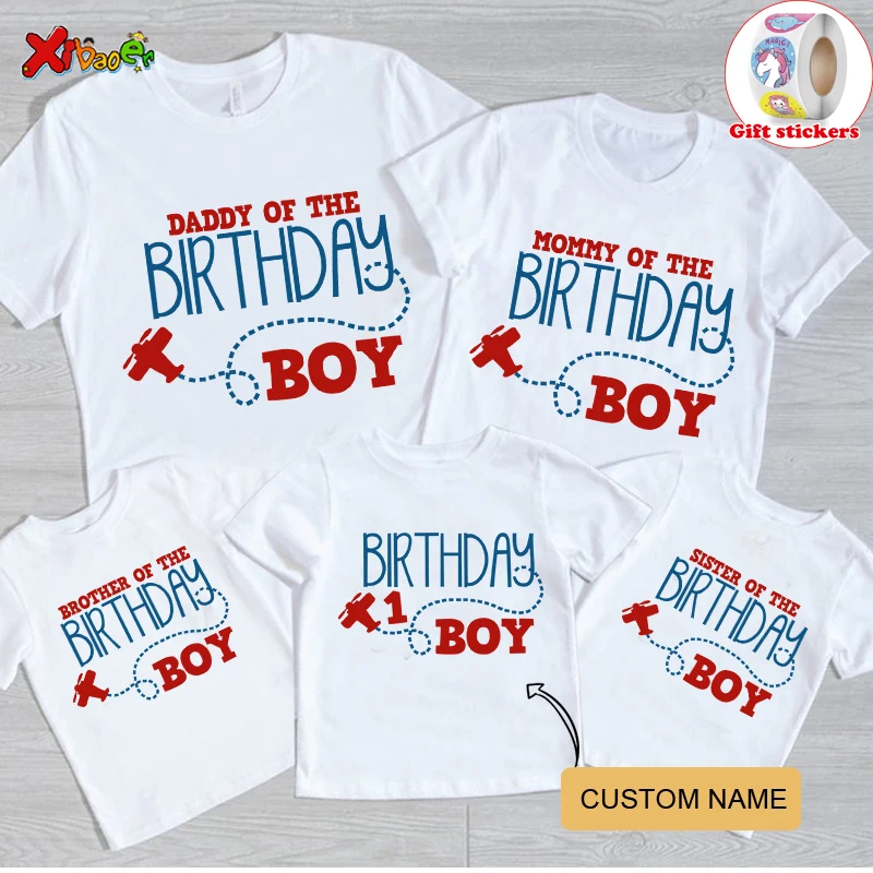 

Birthday Family Matching Shirt Boys Cartoon Printed T-shirt Party T Shirt Set Custom Name Clothes Give Away Children's Stickers