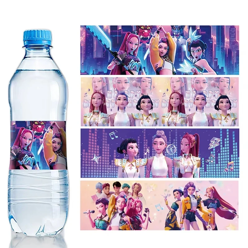 Demon Hunters Water Bottle Label Stickers Birthday Party Decoration Kpop Anime Waterproof Sticker Baby Shower Kids Party Supplie