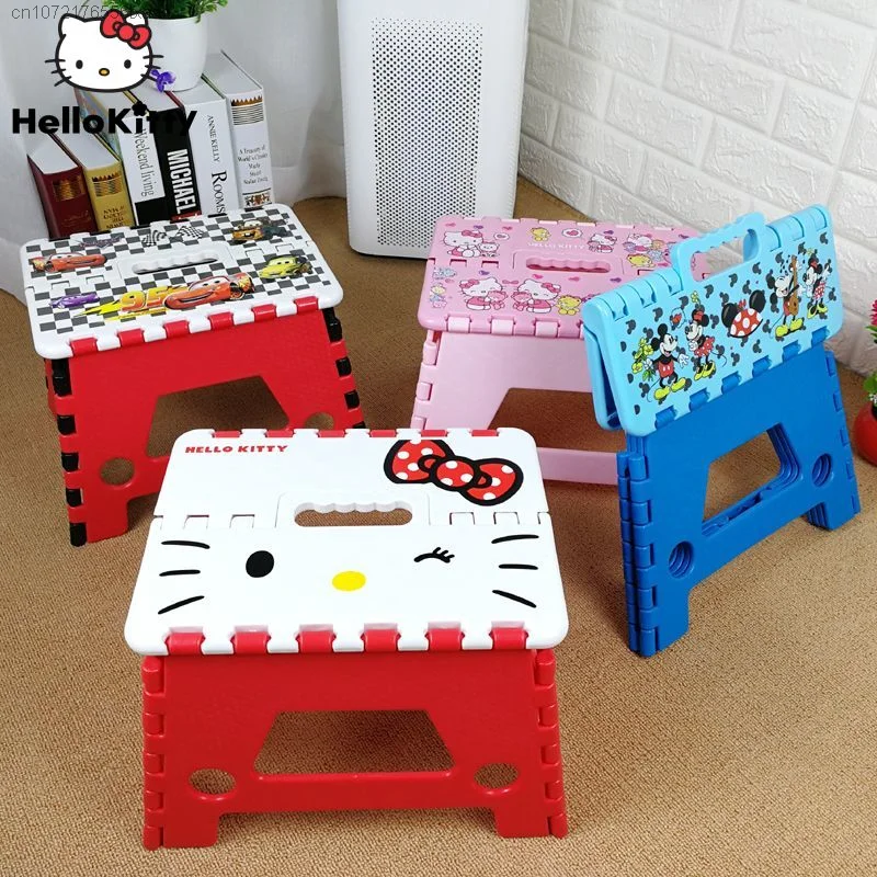 Sanrio Hello Kitty cartoon Furniture Plastic Stool Portable Folding Adults Home Outdoor Backrest Footrest Durable Small Chair