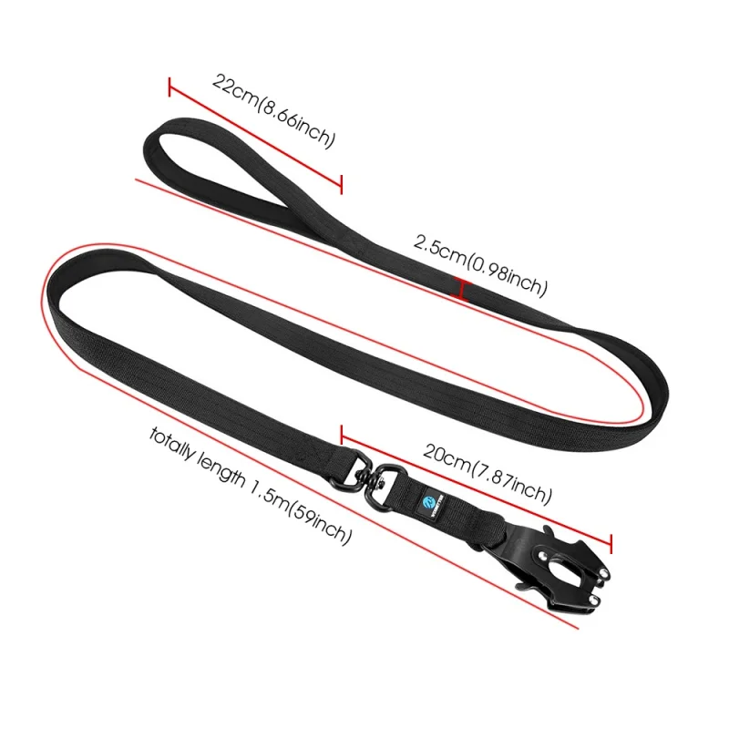 5Ft Nylon Large Dog Leash Tactical Frog Clip Metal Padded Control Handle Durable Military German Shepard Rope Training Supplie