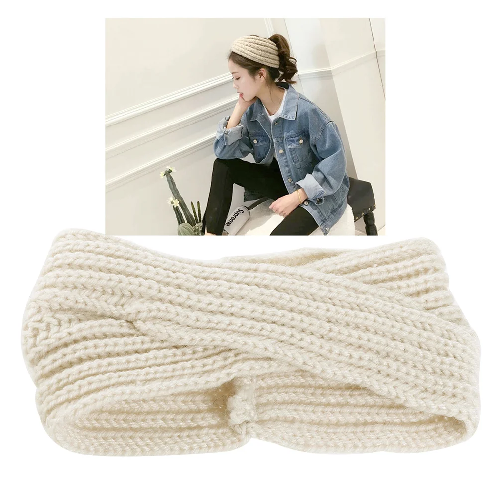 

4pcs Knitted Wool Headband Cross Splice Winter Hair Accessories For Women Girls Warm Ear Cover Hairbands Stretchy Fit Fashion
