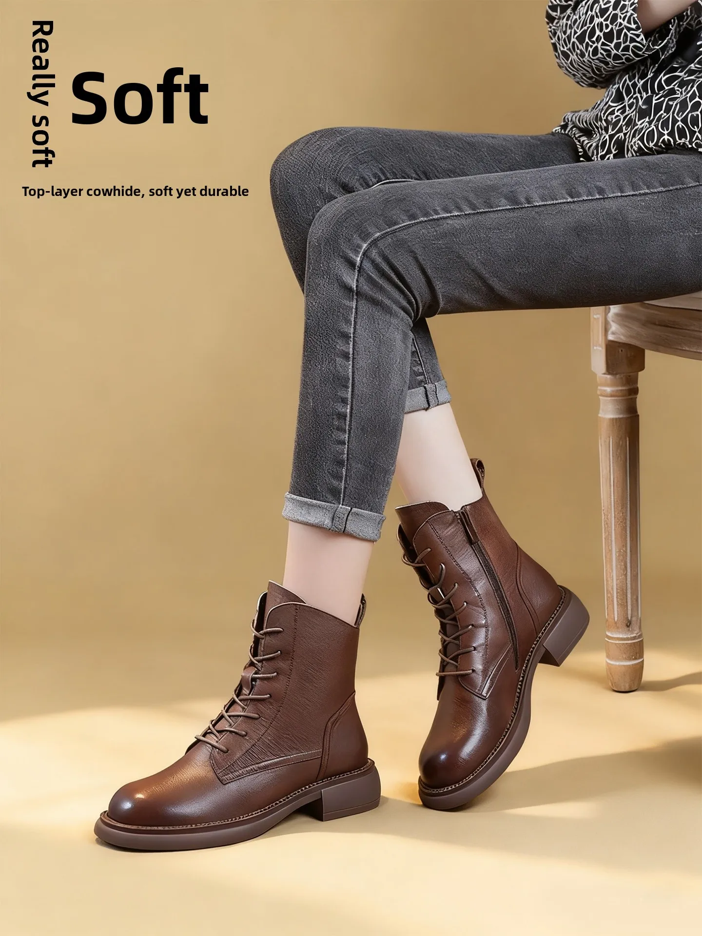 

Faionable Briti Sle Women's Boots Cross Bule Side Zipper Flat Bot Slimming Vintage Waterproof Platform or...