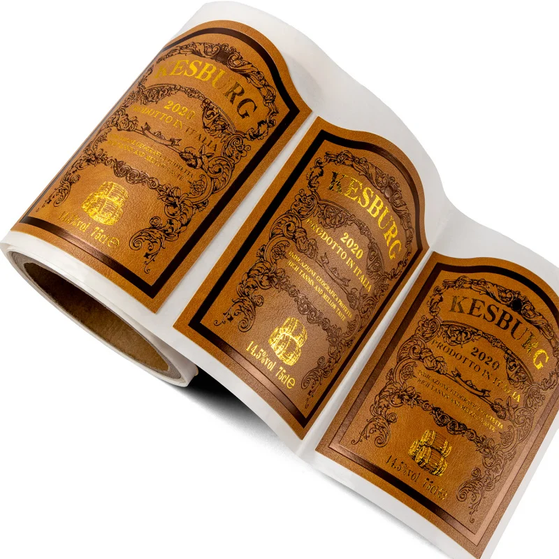 custom.Manufacturers Customized Luxury Self-adhesive Pu Leather Label Sticker Roll Foil Staming Embossed Custom Wine Bottle
