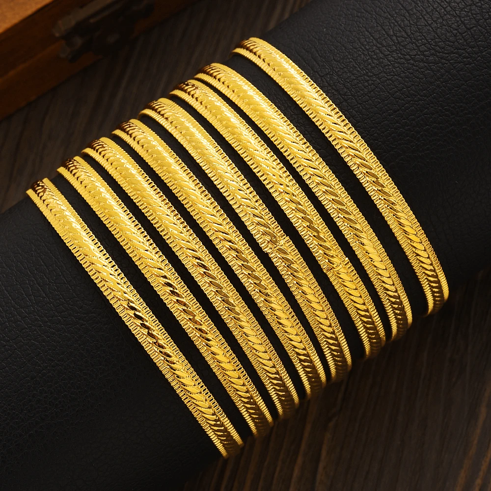 Ethpion 68MM 24K Ethiopian Wave Dubai Trendy Wedding Bangle for Women Arab African Gold Color Bracelet Jewelry Middle East Gifts