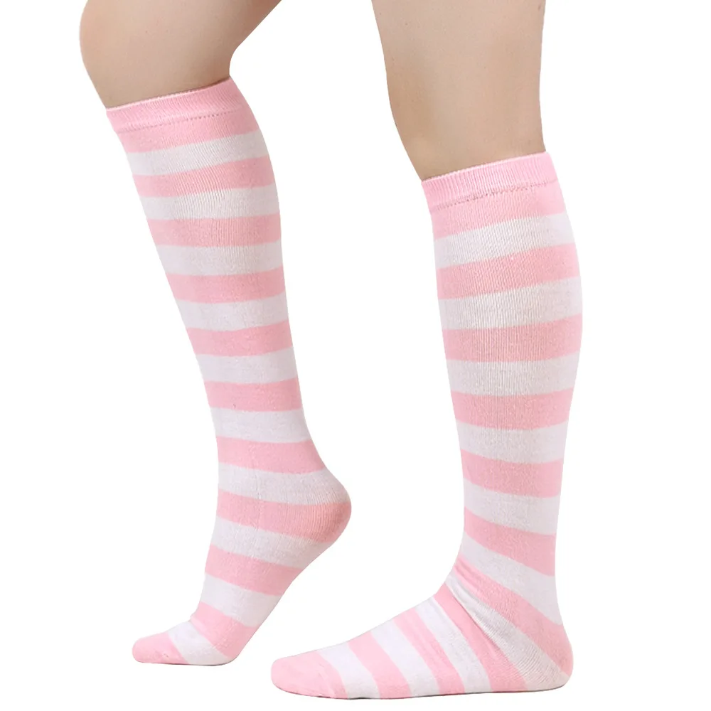 Womens Girls Striped Stocking Socks Knee High Socks Hosiery Casual Over The Calf Tube Socks Costume Leg Warmers Boots Socks