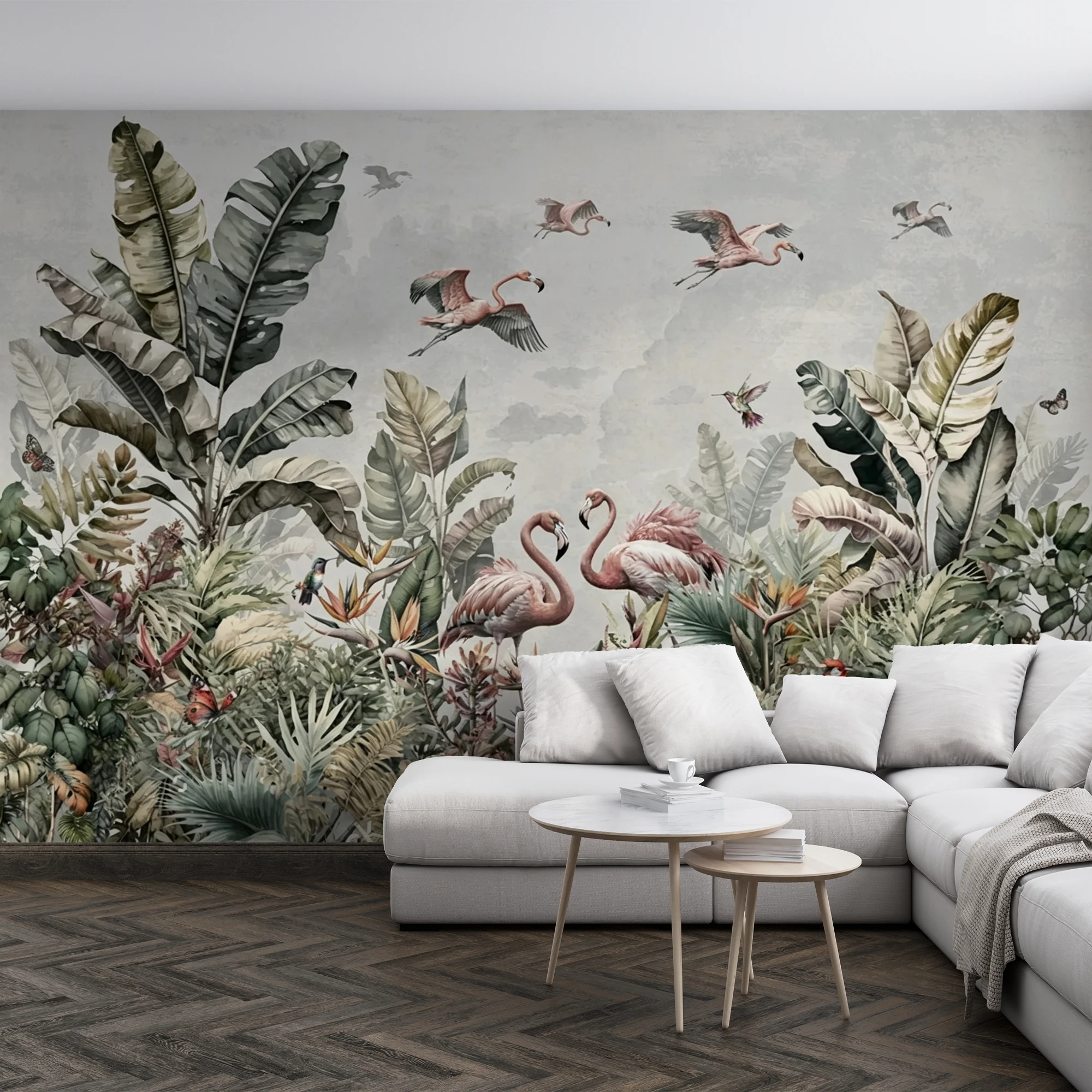 Tropical Jungle Flamingo Wallpaper Self‑Adhesive Banana Leaf Bird Wall Mural Living Room Bedroom Home Wall Decor