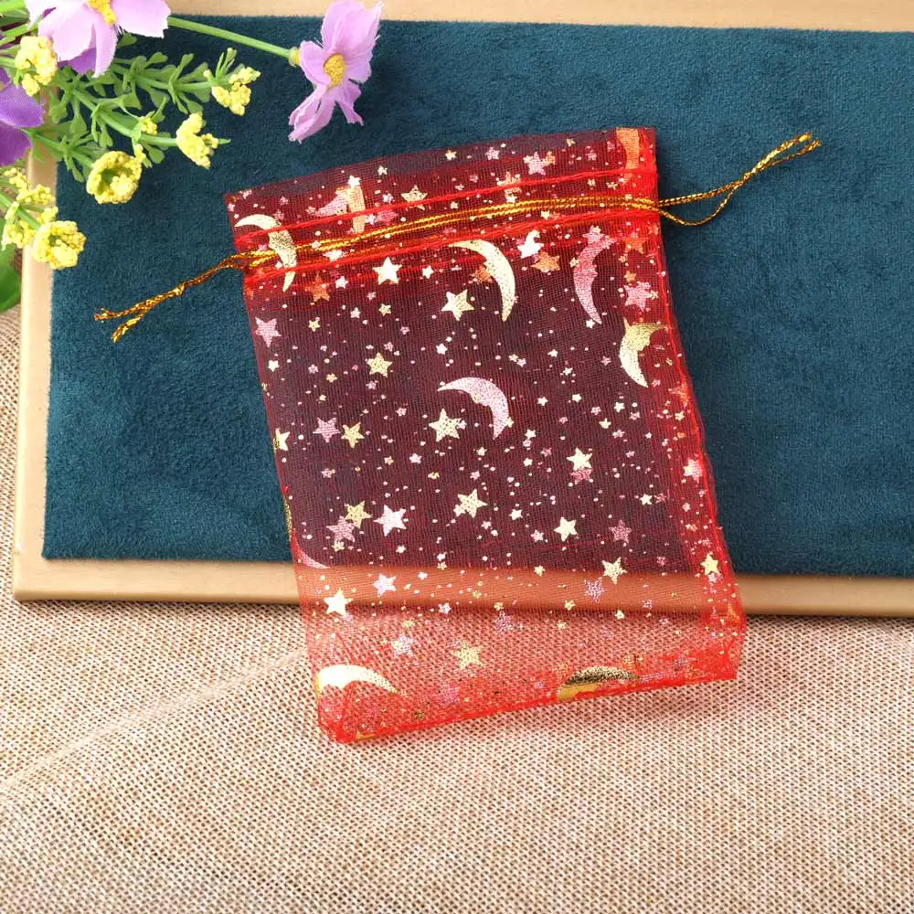 25/50/100pcs/lot Organza Bag Gift Bag Gold Color Moon Star Gifts Pouches For Wedding Party Candy Bag Jewelry Packing Wholesale