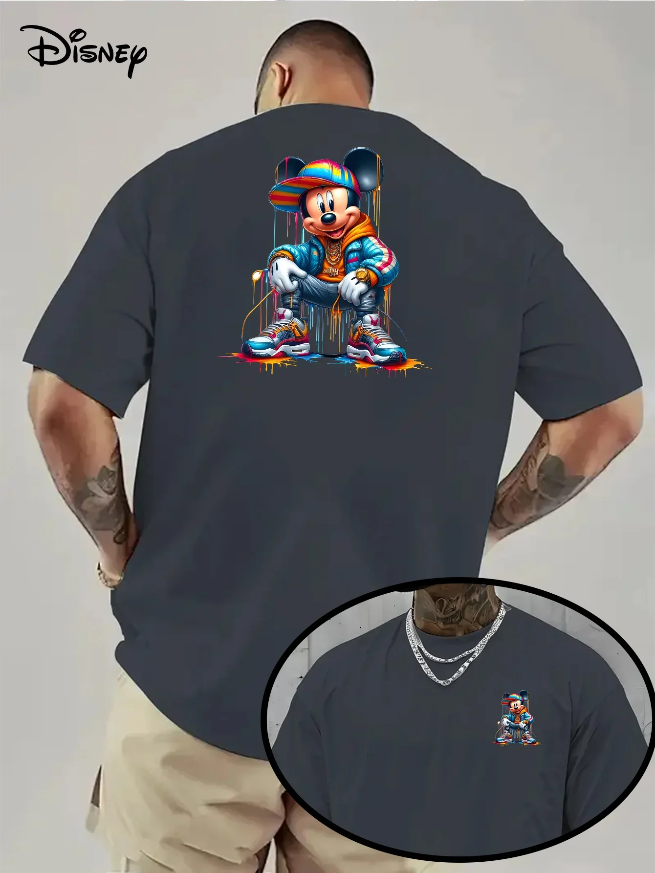 

Disney Mickey Mouse Men's T-Shirt Daily Leisureand Theme Activities Wear Unisex Cotton Short Sleeve Oversized Streetwear