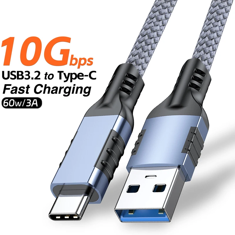 

USB3.2 10Gbps USB A to USB C Gen2 Type-C Cable Data Transfer 3A 60W QC 3.0 Fast Charging for iphone 15 16 Samsung SSD Hard Disk