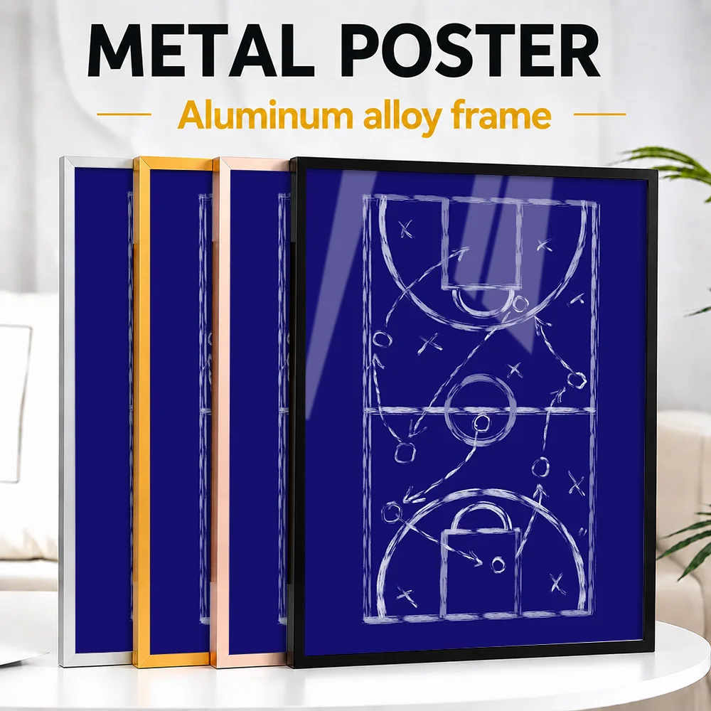 Basketball Court Blueprint Metal Poster With Aluminum Alloy Frame Personalized Photo Vintage Patent Style Wall Art For Library