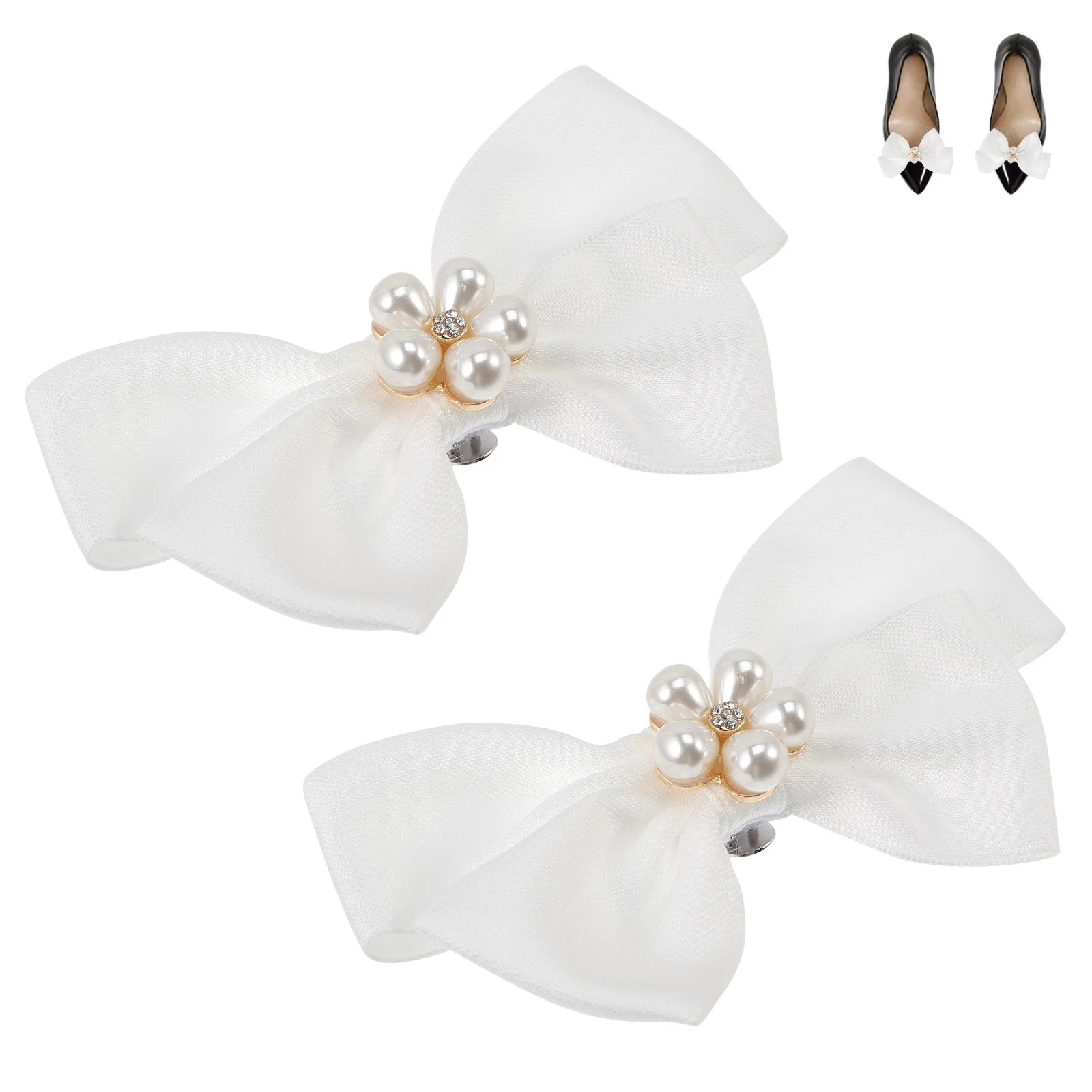 

1Pair Bow Knot Shoe Clips Pearls Buckle Wedding Shoes Jewelry Detachable Shoe Accessories for Women Birthday Prom Party