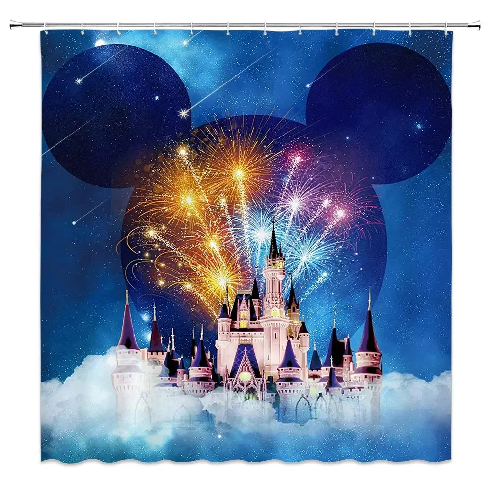 Colorful Castle Shower Curtain Decor Fairy Tale World Kid's Bathroom Curtain Decor