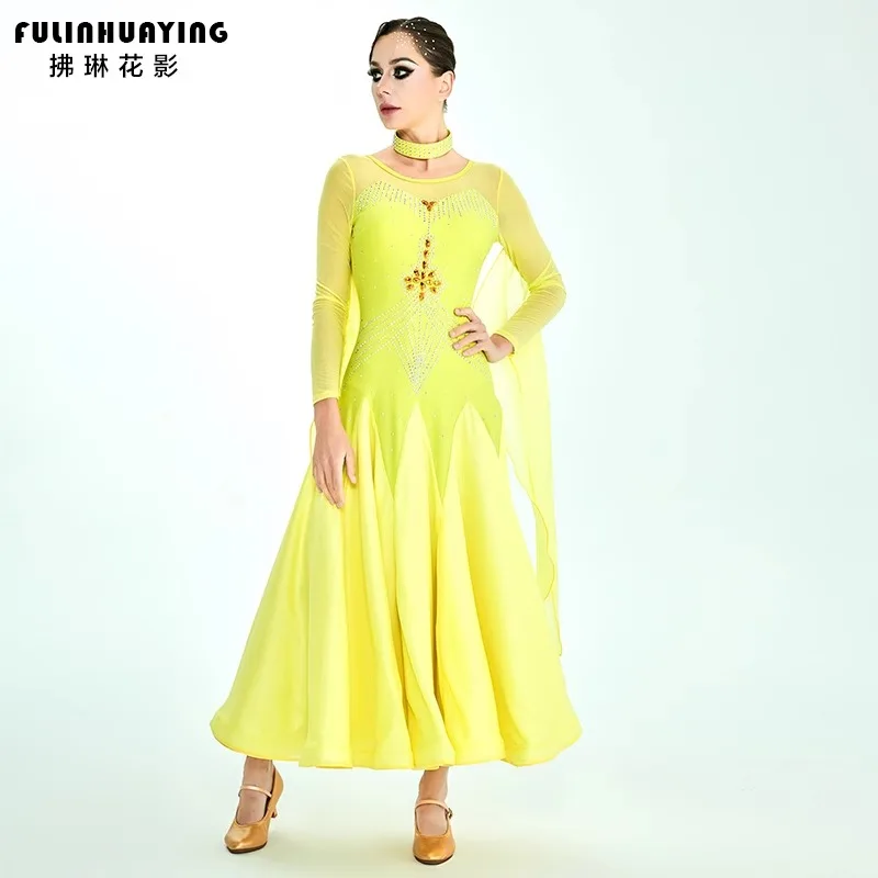 Maßgeschneiderte High-End-Ballsaal-Tanz-Wettbewerbskleider für Damen, nationaler Standard-Tanz, Walzer, großes Sling-Kleid, Performance-Kostüm