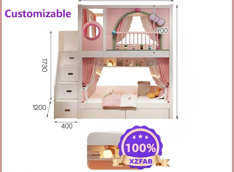 Factory Direct 2026 Children's bed girl princess bed on and off solid wood all solid wood cartoon bunk double  girl household