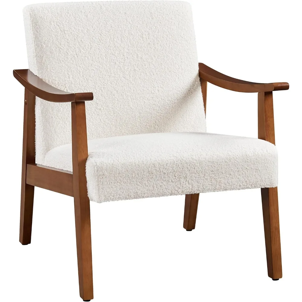 

Fabric Accent Chair, Mid-Century Modern Armchair with Solid Wood Legs, Reading Leisure Chair with High Back for Living