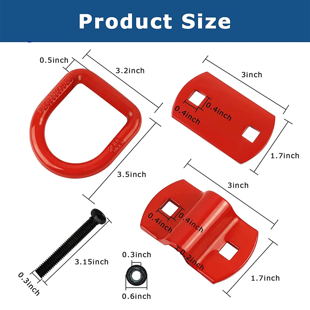 4PCS Stainless Steel D-Ring Car Trailer Hook Tie Down Anchors Heavy Duty Galvanized Iron Multi-Purpose Cargo Point for Trucks Tr