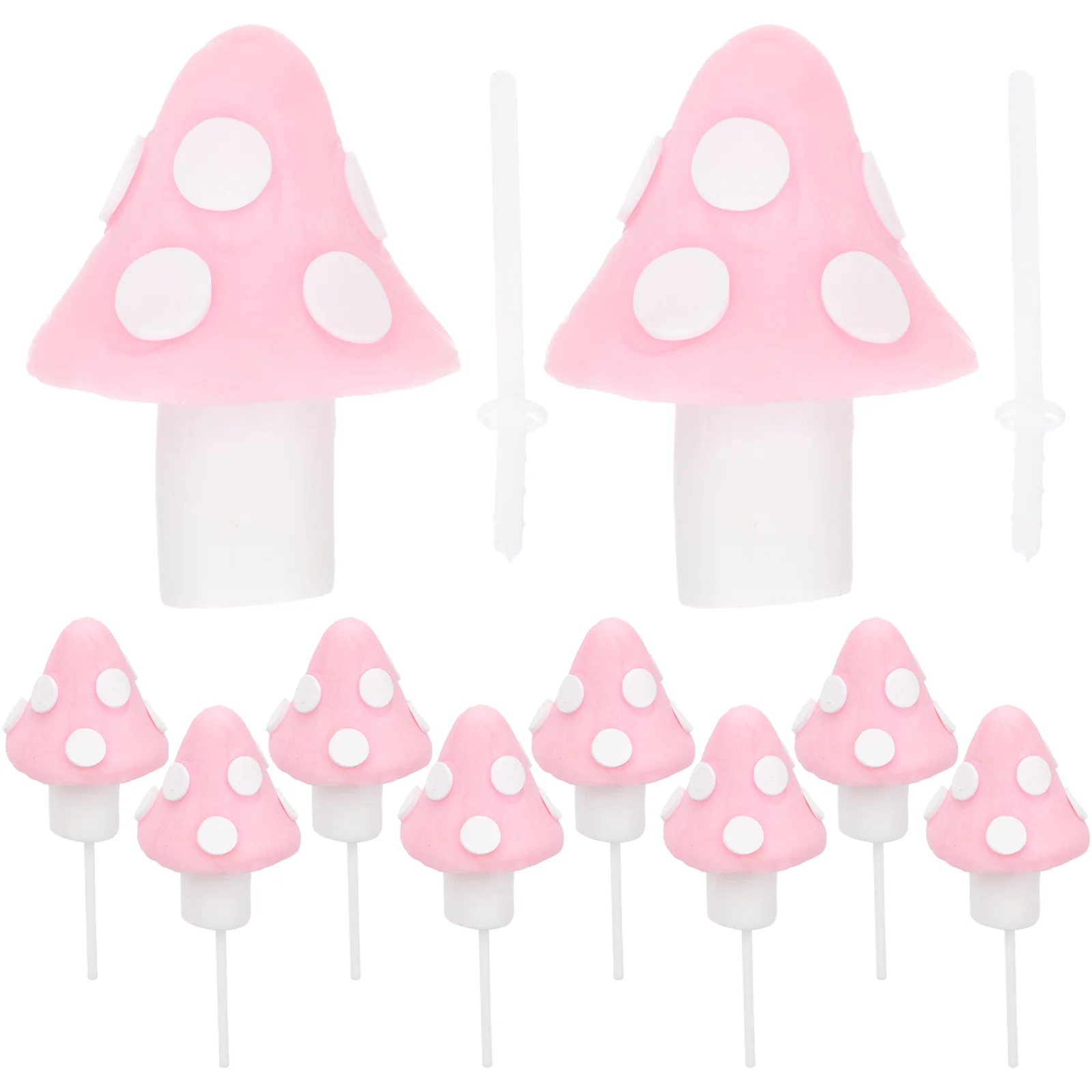 

10 Pcs Mushrooms Cake Accessories Micro Landscape Decor Mini Clay Cartoon Moss Miniature Garden Pink