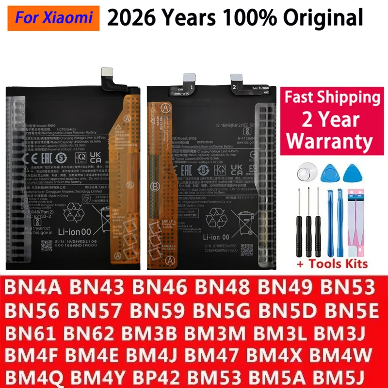 Original Battery For Xiaomi Mi Redmi Note Poco F2 F3 3 M2 M3 X3 K30 K40 4X X4 5 6 7 7A 8 8T 9  9T 10 10S 10T 11 11E 12T Pro Lite
