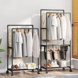 Simple Coat Rack Multi-Layer Bedroom Clothing Storage Shelf With Wheels Portable Removable Drying Hanger Standing Clothes Racks