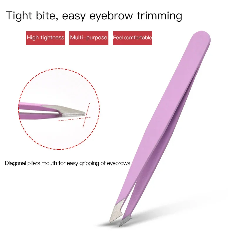 Hair Removal Tweezers Stainless Steel Eyebrow Tweezers Slanted Black Tip Point Face Harmless Makeup Beauty Tool Sliver