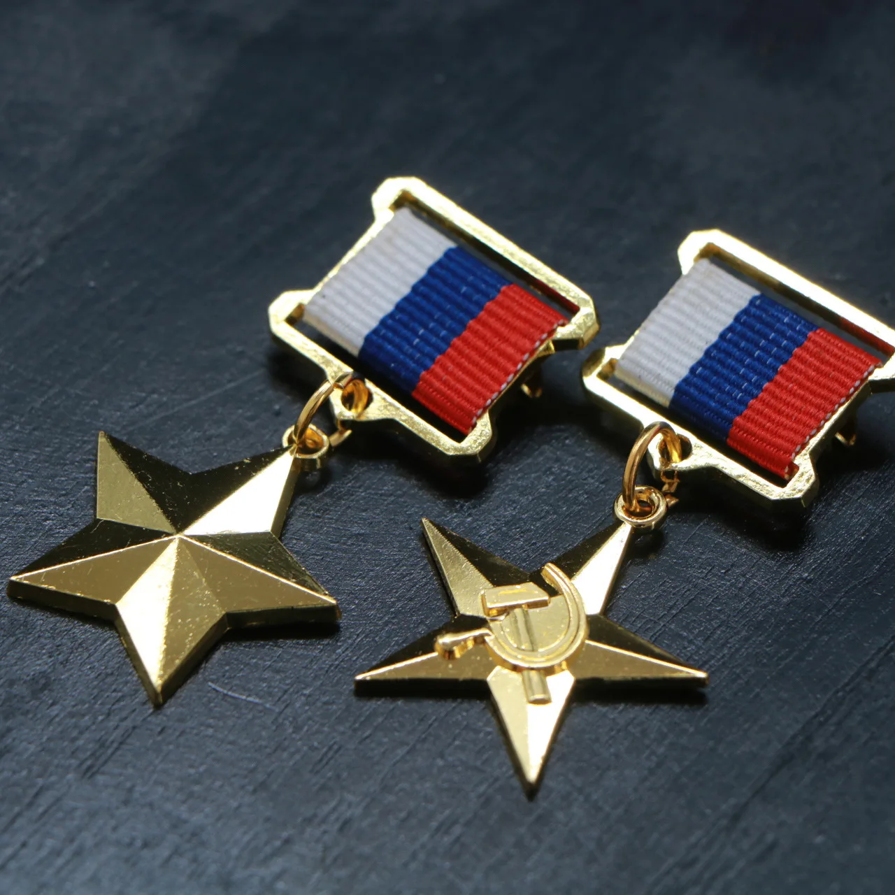 

Hero of Socialist Labor Medal Replica - Soviet USSR Order, Red/Blue Ribbon Award, Vintage Communist Collectible