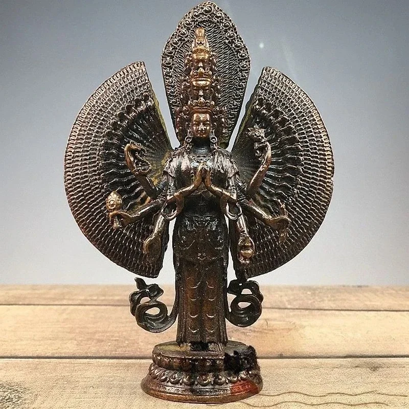Tibetan Buddhist Eleven-Faced Thousand-Armed Avalokiteshvara Bodhisattva Bronze Statue for Home Worship Display