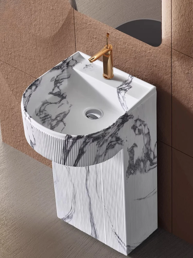 

Italian luxury stone pillar basin integrated floor-to-ceiling hotel marble light luxury washbasin