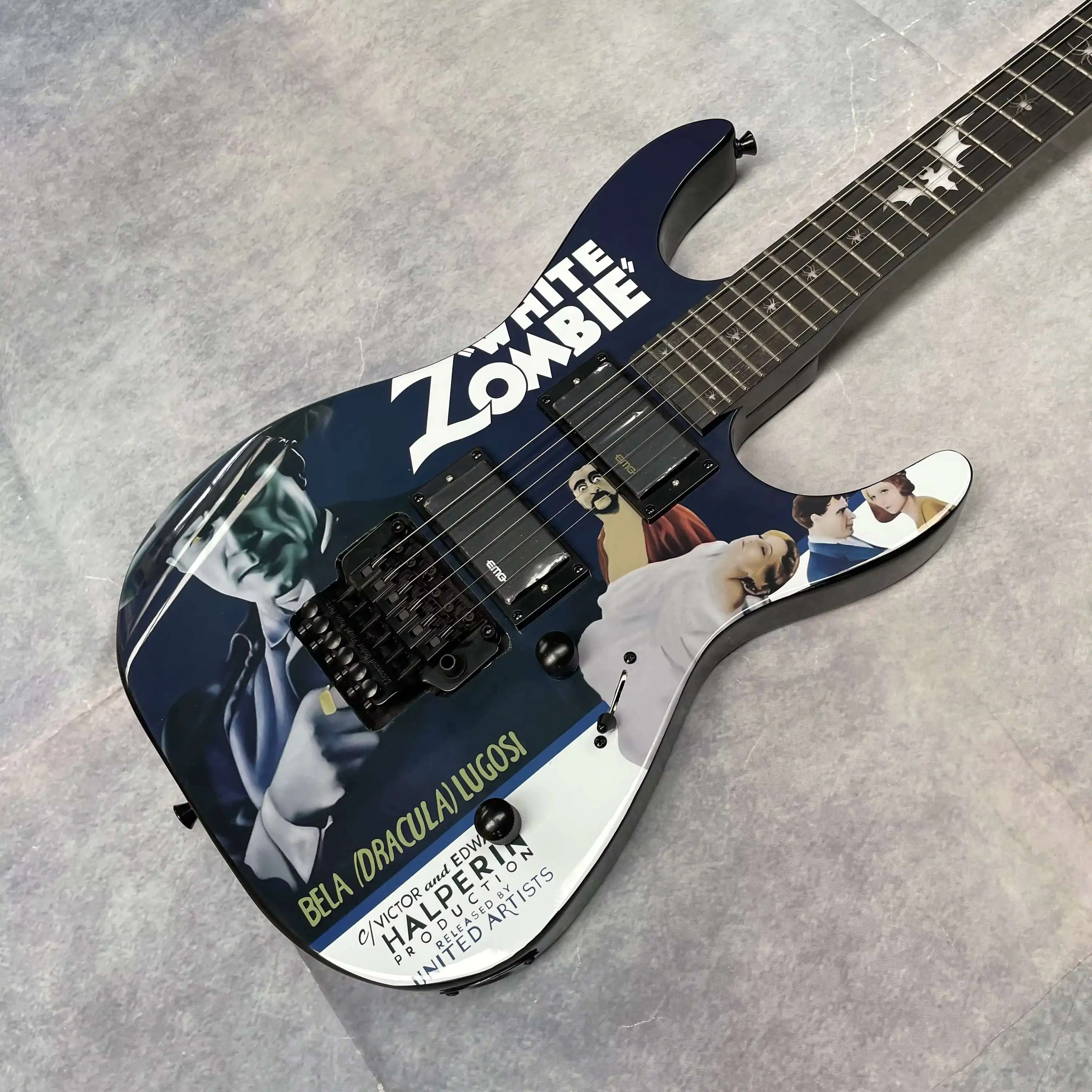 Graphic Solid Body Electric Guitar, Double Locking Tremolo Bridge, 2 Humbucker Pickups, Spider & Bat Fret Inlays