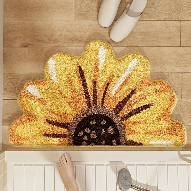 VIKAMA Fresh Daisy Pattern Bathroom Absorbent Mat Soft Plush Pile Slip Resistant And Durable Create a Cosy Bathroom Space