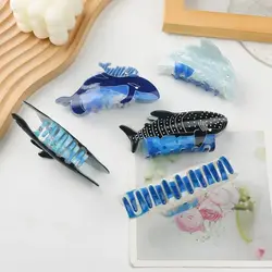 Blue Sea Creature Animal Hair Claw Fashion Whale Cartoon Dolphin Hair Clip Grab Clip Women Headwear Girl