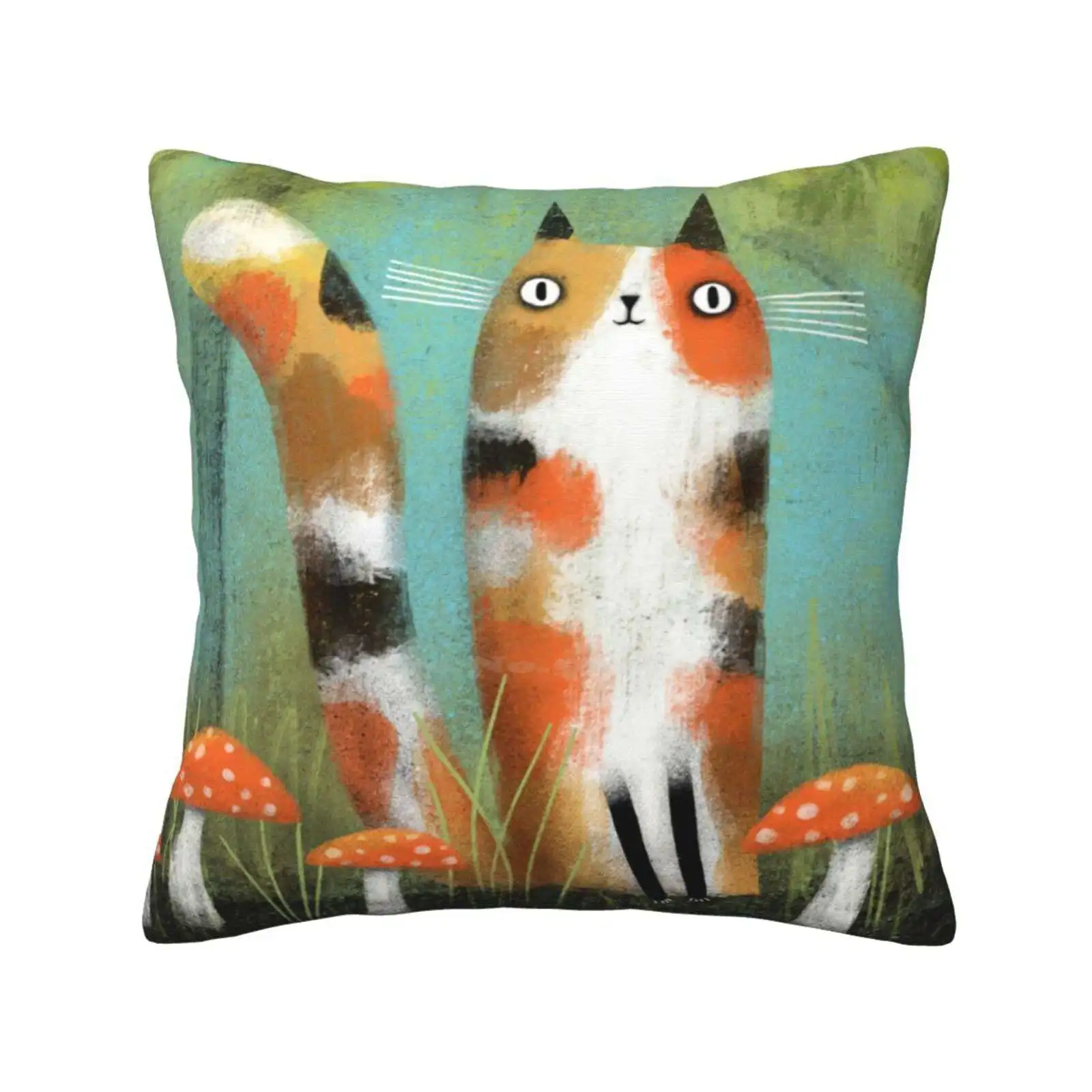 Мягкая удобная наволочка для влюбленных грибов, милая кошка, искусство, милая пятнистая кошка, пятнистая кошка, искусство грибов, махровая кошка Runyan, иллюстрация