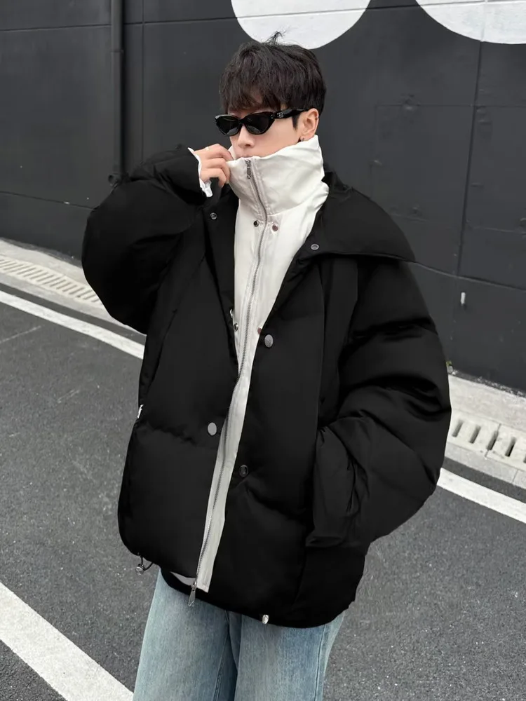 

Теплая утолщенная хлопковая куртка мужская зимняя молодежная свободного кроя в стиле оверсайз, модная двухслойная имитация верхней одежды, повседневная удлиненная модель