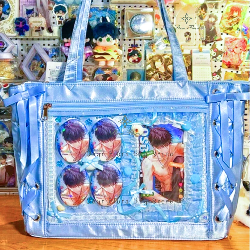 Japanese Sweet Women Ribbon Ita Bag Fashion Large Capacity Tote Bag Aesthetic Shoulder Bag Cute Lolita Girl Transparent Handbags